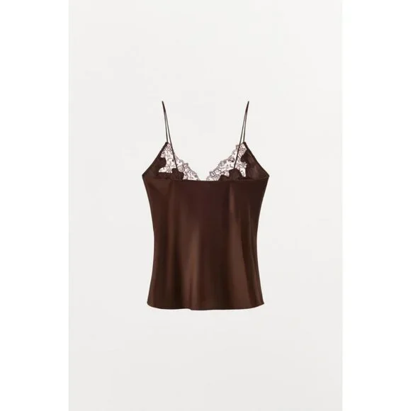 ZARA SATIN TOP WITH EMBROIDERY AND LACE - Picture 4 of 5